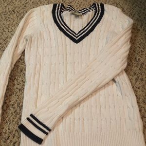 White cable knit sweater